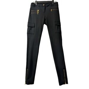 Express Black Skinny Cargo Pants‎ Women's Sz 00 Gold Zipper Accent Ankle Career